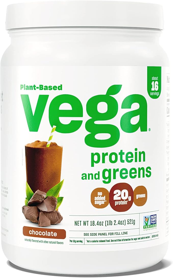 Vega Protein and Greens Protein Powder, Chocolate 20g Plant 1.2 lbs