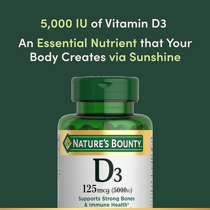 Nature's Bounty Vitamin D3, Immune Support, 125 mcg (5000iu), Rapid 240 Ct