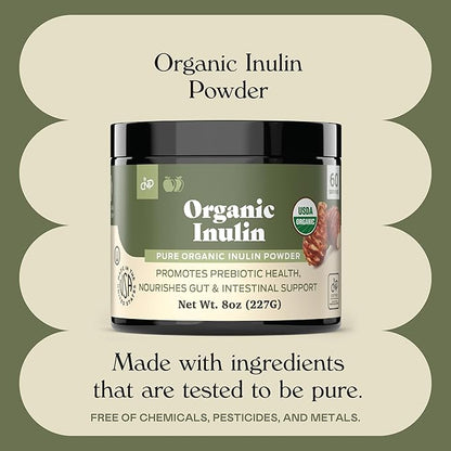 Pure Organic Inulin Powder Fiber Supplement 8oz Digestion