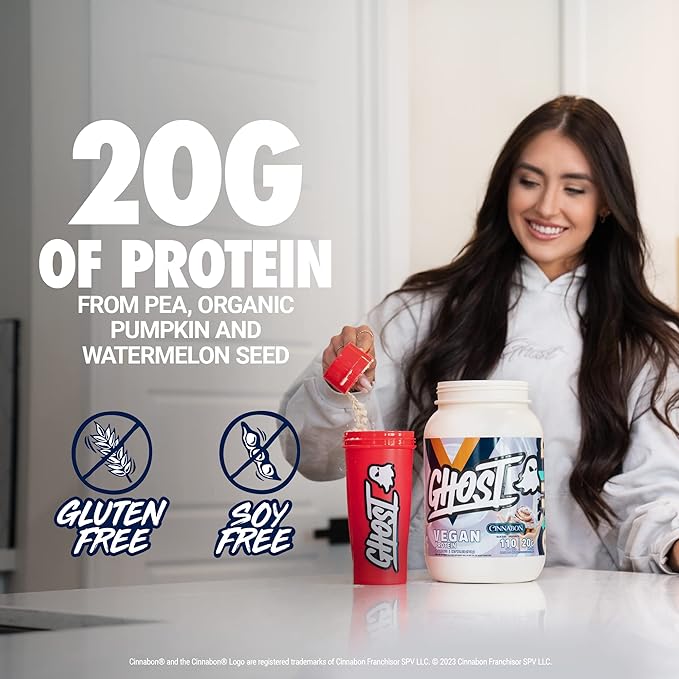 GHOST VEGAN Protein Powder, Cinnabon 2lb, 20g 20g of