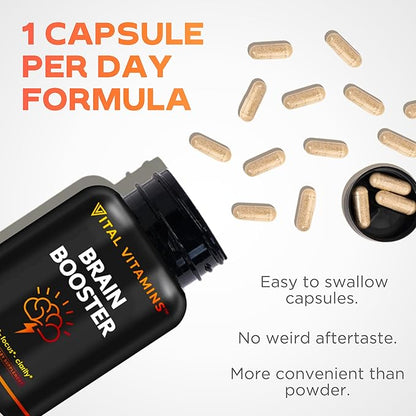 Vital Vitamins Brain Supplements for Memory and Focus (3 Pack) - Nootropic Brain Support - Memory, Clarity, Focus, Energy - Vitamin B12, Gingko Biloba, DMAE