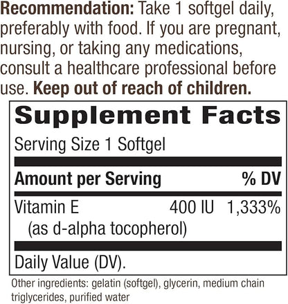 Nature’s Way Vitamin E D-Alpha Tocopherol 268 mg 100 Softgels