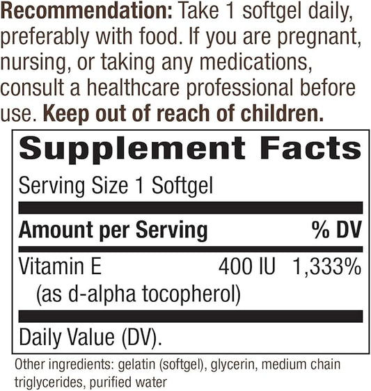 Nature’s Way Vitamin E D-Alpha Tocopherol 268 mg 100 Softgels