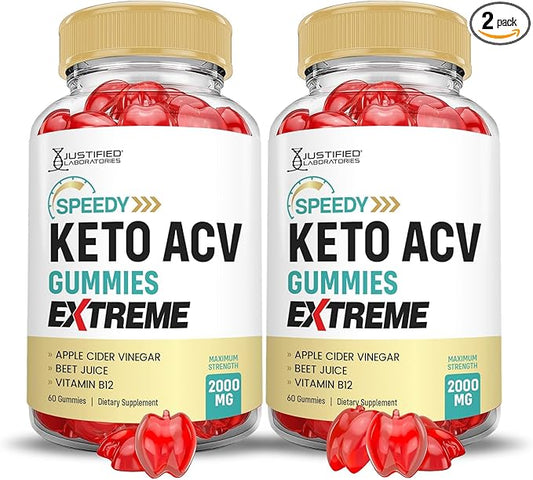 Justified Laboratories (2 Pack Speedy Keto ACV Gummies Extreme 2000MG Speedy Keto Gummies Advanced Formula Apple Cider Vinegar with Pomegranate Beet Juice Powder B12 Vegan Non GMO 60 Gummys