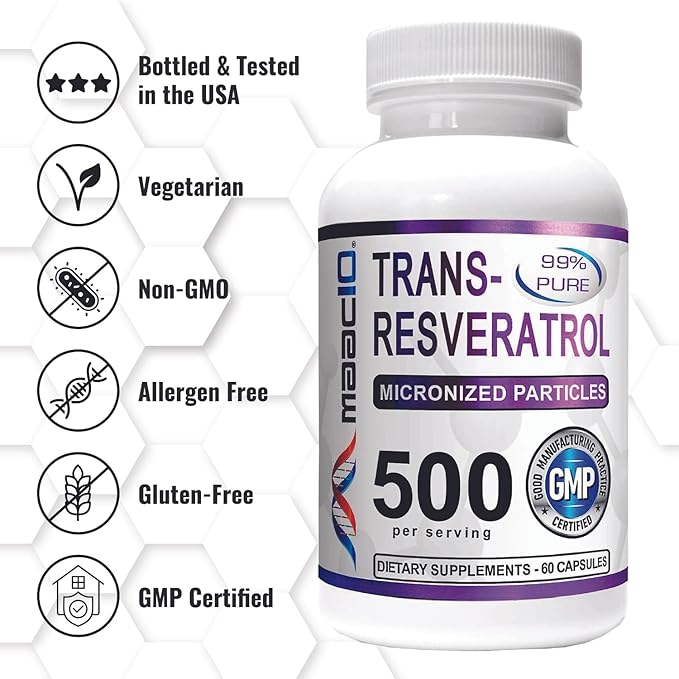 MAAC10 - Trans Resveratrol 500mg 3-PACK 99% Pure