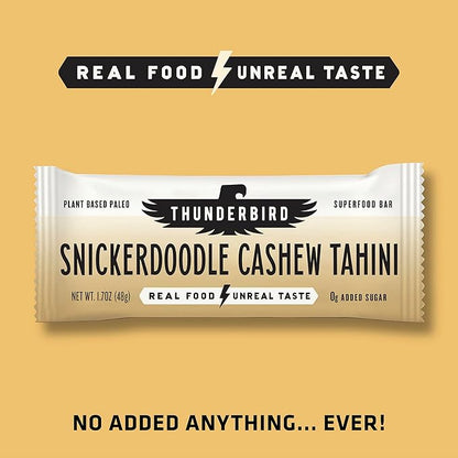 Thunderbird Bars Energy Snack, Gluten-Free with Protein, Healthy Real Food, Vegan Paleo Non-GMO, No Added Sugar, Snickerdoodle Cashew Tahini Flavor (12 Count, 1.7 oz. Bars)