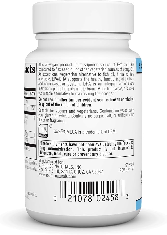 Source Naturals Vegan Omega-3s, Non-Fish EPA-DHA, 300 mg 30 Softfgels