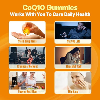 Sugar-Free CoQ10-250mg / 500mg Filled Gummies - Plus Omega-3, EPA + DHA, B3 & Zinc - Ultra Co Q-10 Supplements for Hear-t Health, Cellular Energy, Antioxidant Support, Up to 60 Day Supply, Vegan 60Cts