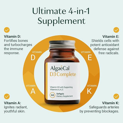 ALGAECAL 4-in-1 Vitamin D3 K2 Complete D3 K2, K2, A, 60 Easy-Swallow