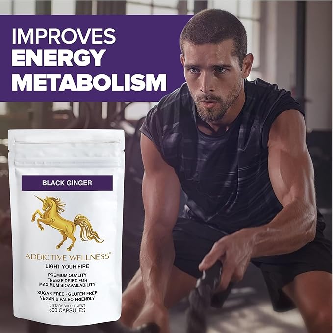 Addictive Wellness Thai Black Ginger for Men, Thai Black Ginger Supplement to Support Energy Metabolism, Endurance & Performance, Freeze Dried Black Ginger Capsules 450mg, Vegan & Paleo, 500 Count