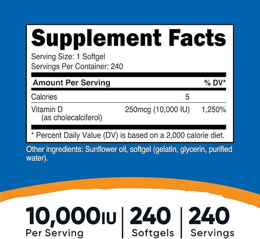 Nutricost Vitamin D3 10,000 IU, 240
