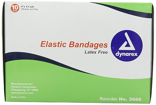 Dynarex Elastic Bandages, Outstanding Compression and 2 Clips, 6" x 5 yds., 1 Box 10 Elastic