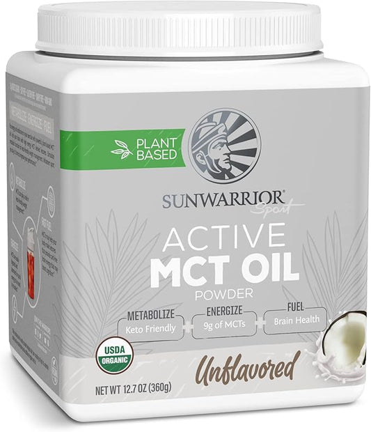 Sunwarrior Organic MCT Oil Powder Supplement Medium-Chain Triglycerides Pure Coconut | Keto USDA Sugar Soy Gluten Dairy Free Non-GMO | Unflavored 40 Servings Active