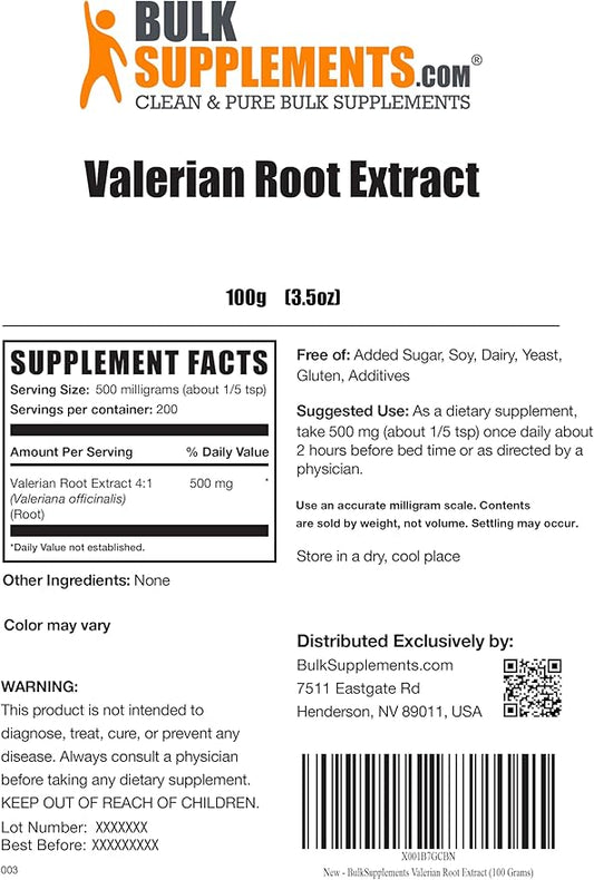 BulkSupplements.com Valerian Root Extract Powder 500mg per 100g (3.5 (3.5 oz), 1