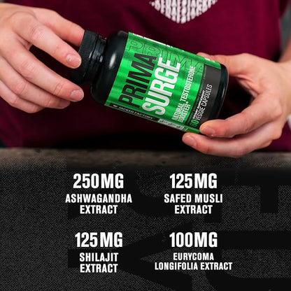 Jacked Factory Testosterone Booster for Men PRIMASURGE - w/Tongkat Ali, PrimaVie, Ashwagandha - Boost Vitality, Muscle Growth & Energy | Natural Test Booster Supplement - 120 Veggie Pills