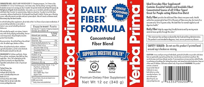 Yerba Prima Daily Fiber Formula Powder 12 oz 2) -