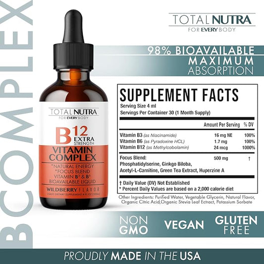 Extra Strength Liquid B12 Vitamin Drops- B12, B6, B6, B3- B3- Vegan