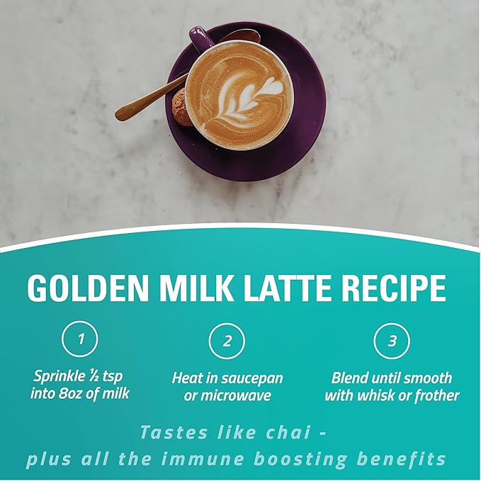 Turmaquik Organic Golden Milk Turmeric Powder, Immune Support + Superfood Blend of Ginger, Black Pepper, Curcumin, Cinnamon, Cardamom + Vitamins C, D, B6, B12, Zinc - Immunity Boost