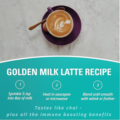 Turmaquik Organic Golden Milk Turmeric Powder, Immune Support + Superfood Blend of Ginger, Black Pepper, Curcumin, Cinnamon, Cardamom + Vitamins C, D, B6, B12, Zinc - Immunity Boost