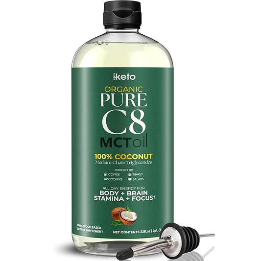 Keppi Keto Organic MCT Oil - Flavorless C8, Non-GMO, Certified Gluten-Free, Palm Oil Free, Vegan, Kosher, Halal, 32 oz Coconut Oil
