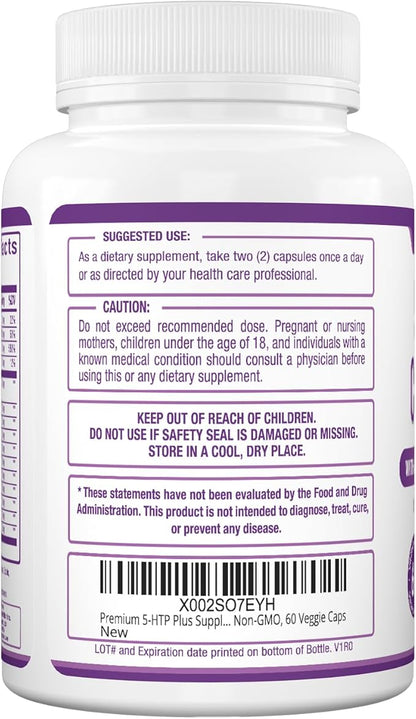 Purely Optimal Premium 5-HTP Plus Supplement 250mg Maximum B6, Gluten 60 Veggie
