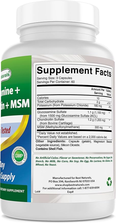 Best Naturals, Glucosamine Chondroitin and MSM Joint Supplements, 2600 mg per Serving, (180 Count (Pack of 3))