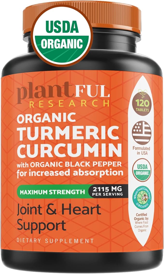 Organic Turmeric Supplement with Black Pepper 2115mg] Antioxidant 120 Tablets