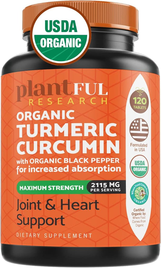 Organic Turmeric Supplement with Black Pepper 2115mg] Antioxidant 120 Tablets