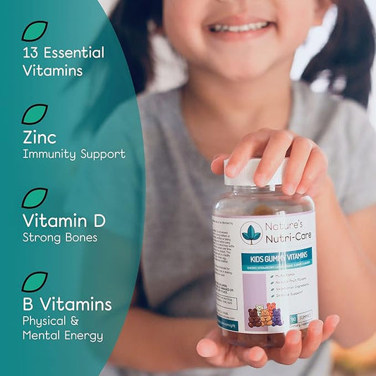 Nature's Nutri-Care Kids Gummy Vitamins - Kid Multivitamin Gummies with Vitamin C & D, Folate & Zinc Vitamins for Immunity Support, Grow & Gain Toddler Smart Focus
