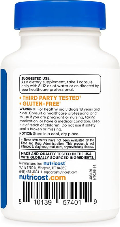 Nutricost KSM-66 Ashwagandha Root Extract 600mg, 30 Veggie Caps - 5% Withanolides - with BioPerine - Full-Spectrum Root Extract
