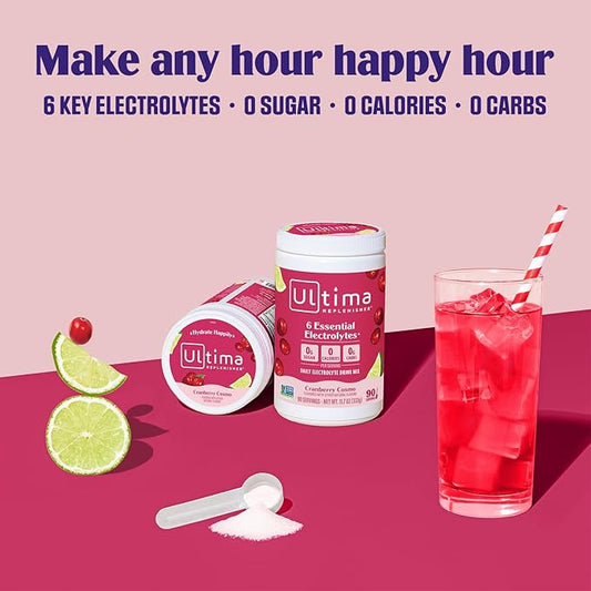 Ultima Replenisher Daily Electrolyte Powder Drink Mix – Cranberry Cosmo, 90 Servings – Hydration Powder with 6 Key Electrolytes and Trace Minerals – Keto Friendly, Non-GMO and Sugar-Free