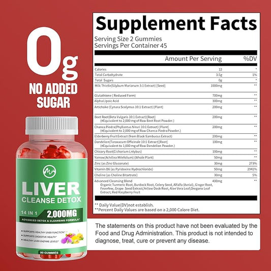 Liver Cleanse Detox & Repair Gummies, 2000mg Milk 2 Pack, 180 Count,