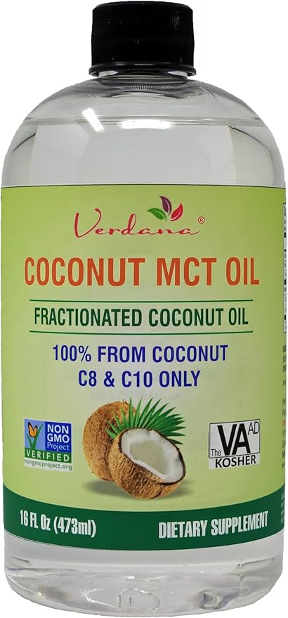 Verdana Coconut MCT Oil, Fractionated, Genuine 100% Coconut Derived, Kosher Food Grade, Vegan, Non-GMO, Great for Keto and Paleo Diet, Ayurvedic Oil Pulling Oral Rinse Mouthwash (16 Fl Oz)
