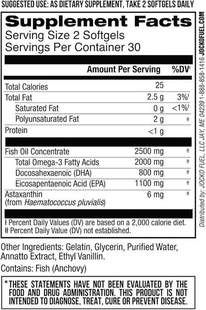 Jocko Fuel Omega 3 Fish Oil Supplement 2000mg Omega 3 Fatty (30 Capsules) (30 Day