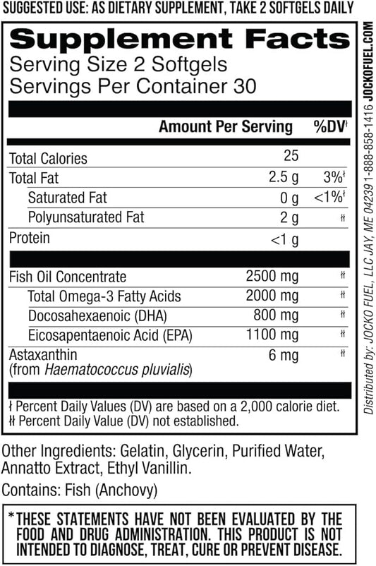Jocko Fuel Omega 3 Fish Oil Supplement 2000mg Omega 3 Fatty (30 Capsules) (30 Day