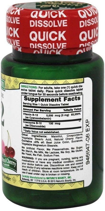 Nature's Bounty B-12 5000 mcg Supplement 40 Tablets, 2