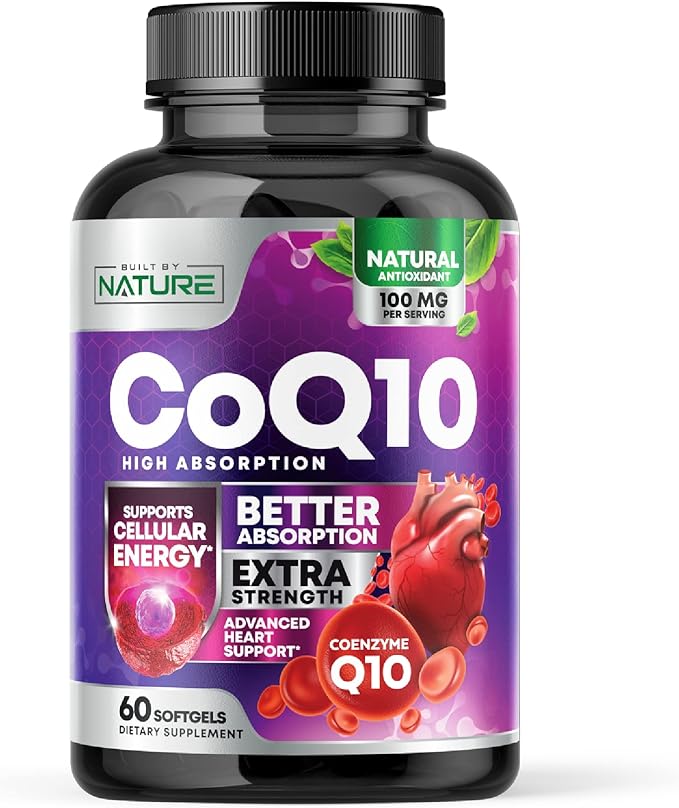 CoQ10 100mg Softgels, High Absorption Coenzyme Q10, Heart 60 Count 2 Month