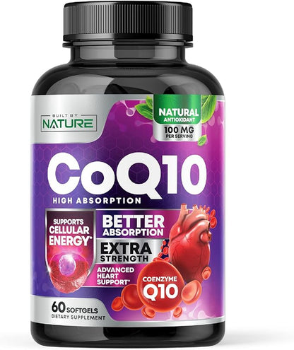 CoQ10 100mg Softgels, High Absorption Coenzyme Q10, Heart 60 Count 2 Month
