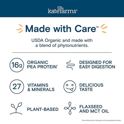 KATE FARMS Organic Nutrition Shake, Strawberry, 16g protein, 27 Vitamins 11 oz (12 Pack)