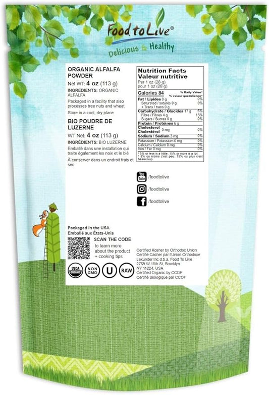 Food to Live Organic Alfalfa Powder, 4 Ounces