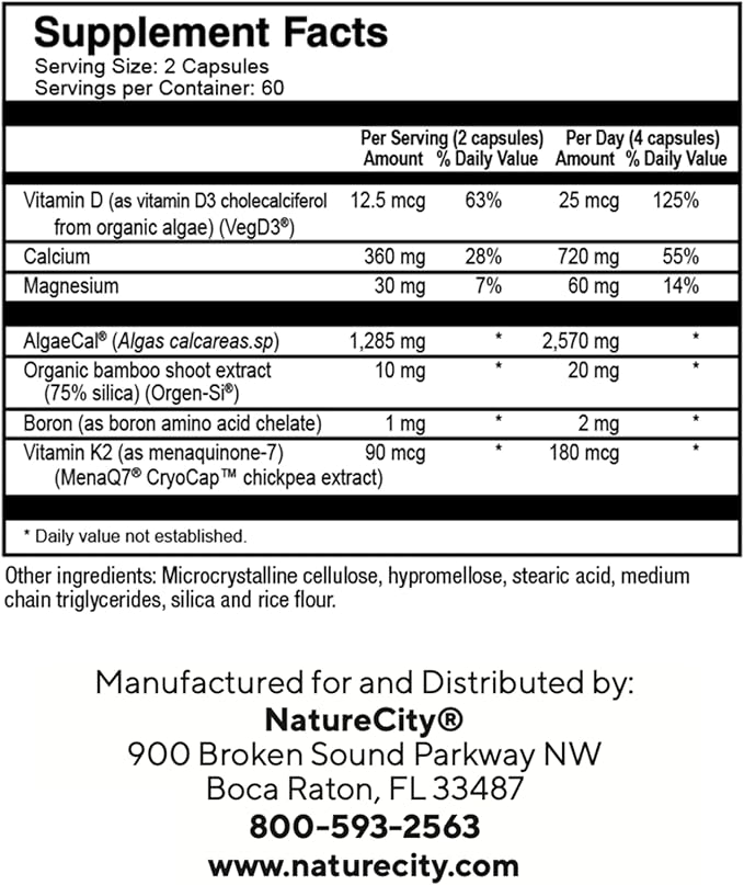 True-Osteo Plant-Based Supplement for Bone Strength D3, Vitamin K2, Silicon| (360 Capsules)