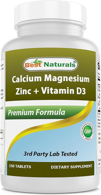 Best Naturals Calcium Magnesium Zinc D3, 150 150 Tablets 1000 mg, 400 mg, 25 mg D3 600 600 IU (3 Tablets)