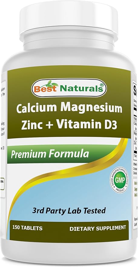 Best Naturals Calcium Magnesium Zinc D3, 150 150 Tablets 1000 mg, 400 mg, 25 mg D3 600 600 IU (3 Tablets)