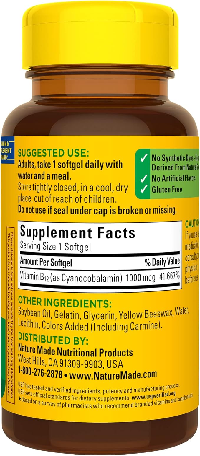 Nature Made Vitamin B12 1000 mcg, 90 Softgels, 90 Day