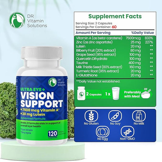 Vision Support Eye Vitamins for Macular Health 2 Formula (1 Bottle, 120 Capsules)
