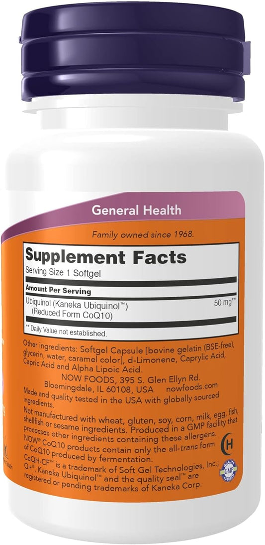 NOW Supplements, Ubiquinol CoQH-CF™ (the Active CoQ10 - 50 mg 60 Softgels