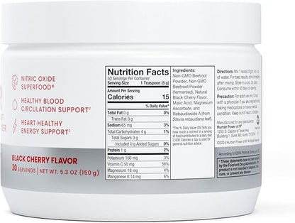 humanN SuperBeets Beet Root Powder - Non-GMO Beetroot Superfood - Nitric Oxide Supplement for Heart Health, Circulation & Blood Pressure Support - Black Cherry, 30 Servings