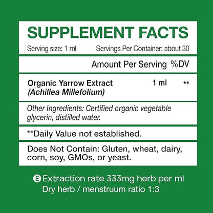 Yarrow Herb Tincture, Organic Yarrow Extract 98% Absorption, 1 Fl