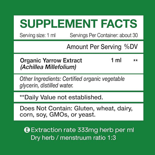 Yarrow Herb Tincture, Organic Yarrow Extract 98% Absorption, 1 Fl