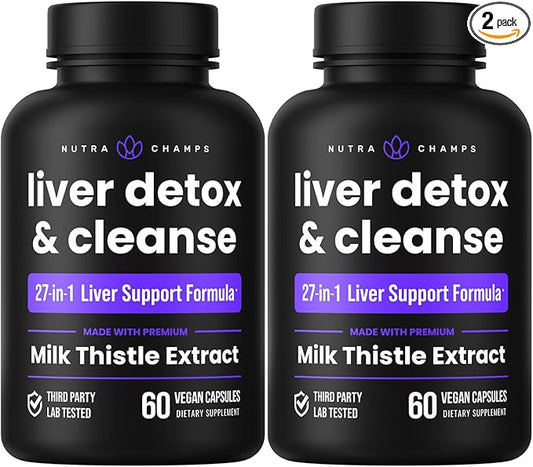 Liver Cleanse Detox & Repair Formula | 20+ Herbs: Milk Thistle Extract with Silymarin, Artichoke, Dandelion, Chicory Root Powder & More! | Premium Liver Support Pills Supplement, 60 Capsules (2-Pack)